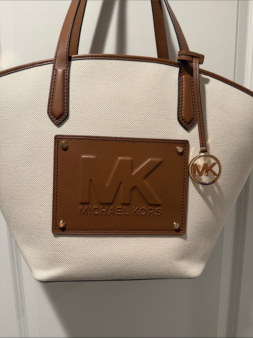 Michael Kors Canvas Tote | Cream & Cognac | Large Carryall - Picture 3 of 11